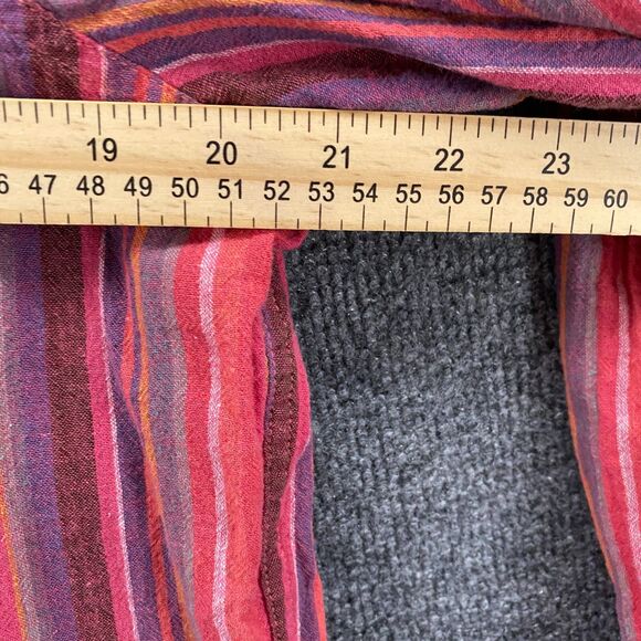 Chaps Blouse Top Womens M Pink Striped Linen Cotton Button Up Lagenlook Coastal - Picture 7 of 9